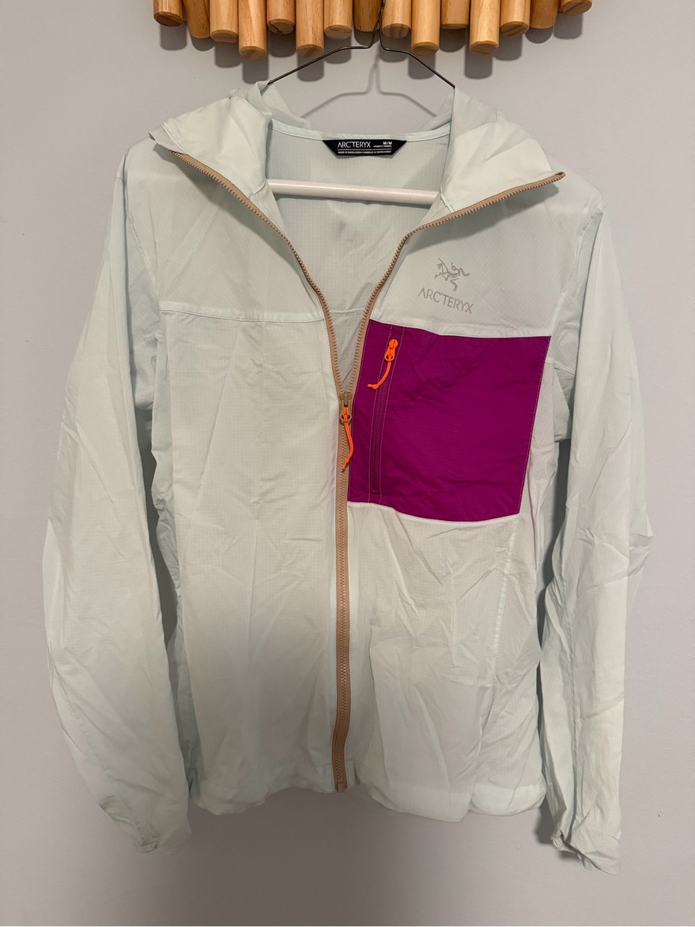 Arc'teryx Light Mint Shell Jacket with Magenta Chest Pocket